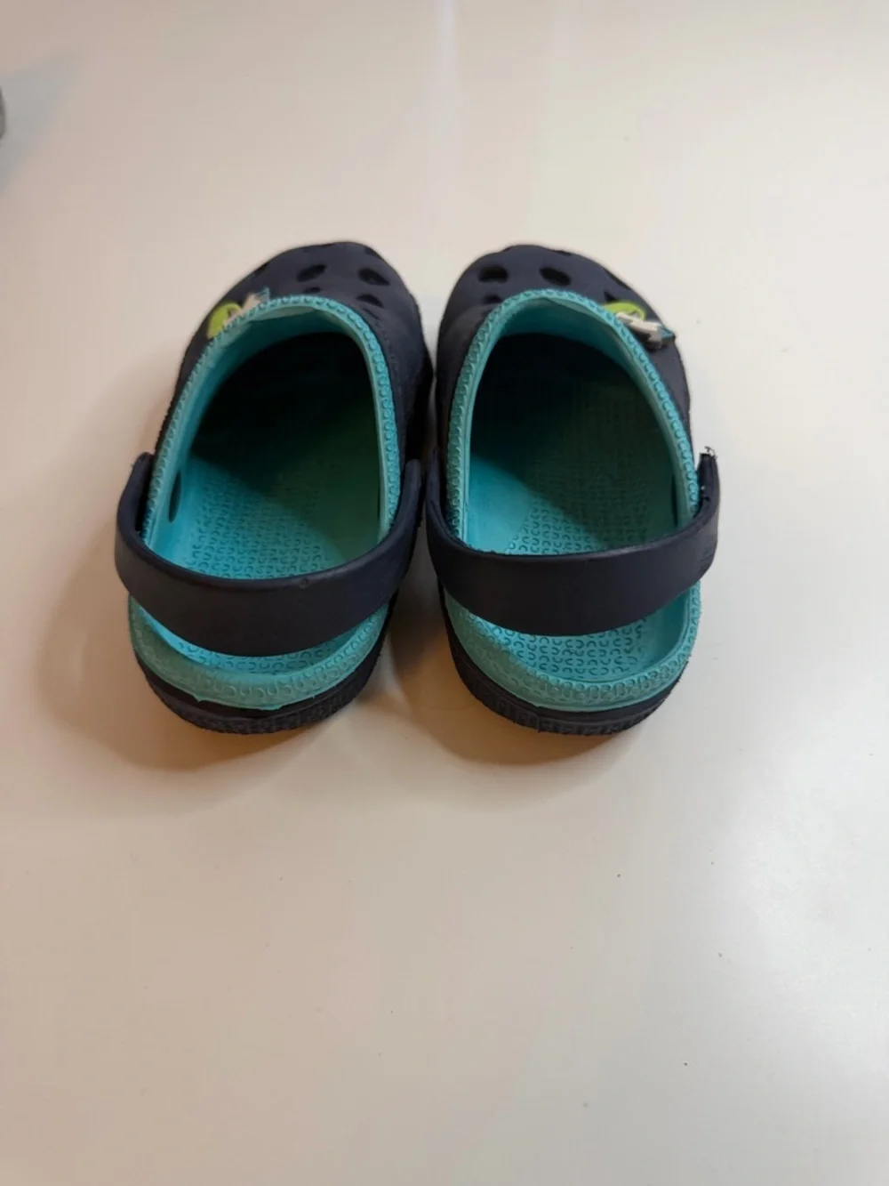 Crocs-Style Kids Navy and Teal Clog Sandals with Shark Charm